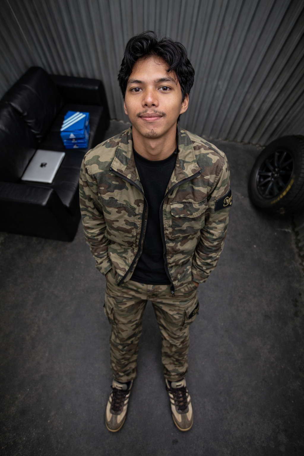 Dominance in Camo – High-Angle Industrial Portrait